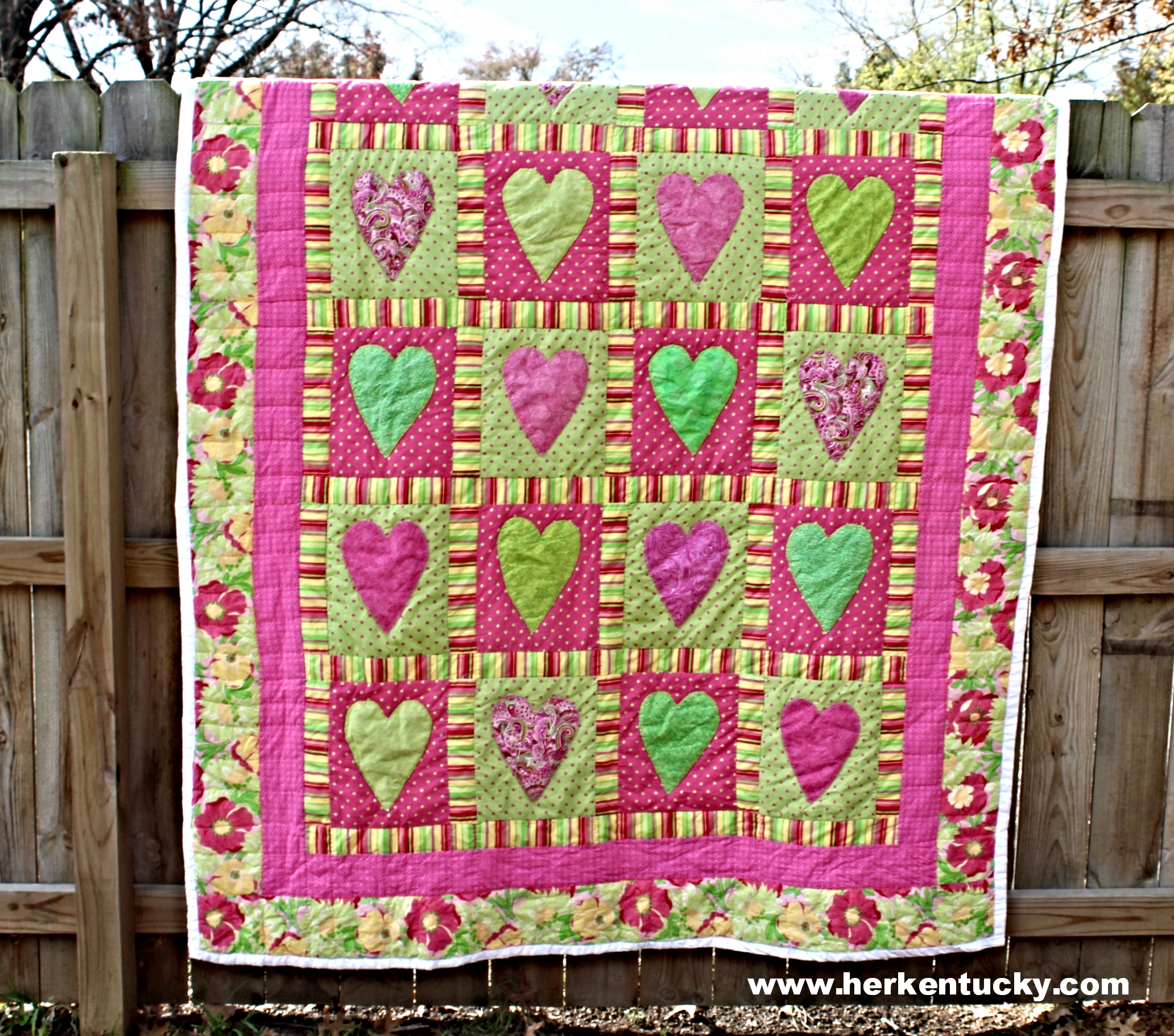 Pink + Green Hearts + Polka Dots Quilt — Kentucky Life +